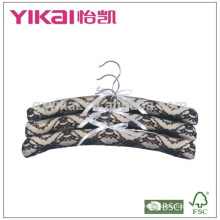 Set of 3pcs khaki satin padded hanger with black lace decorated